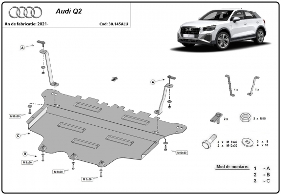 Aluminium Unterfahrschutz für Motor und Getriebe für den Audi Q2