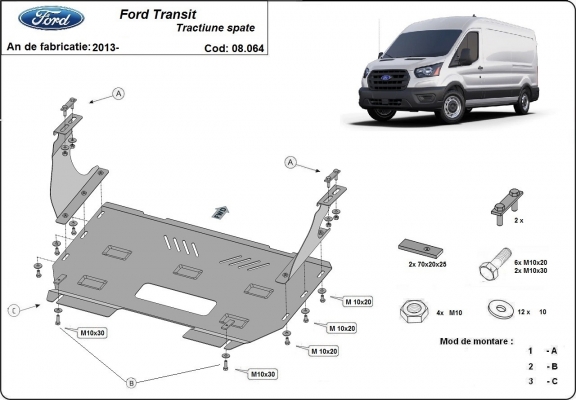 Unterfahrschutz für Motor der Marke Ford Transit - Hinterradantrieb