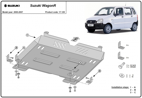 Unterfahrschutz für Motor und Getriebe aus Stahl für  Suzuki Wagon R+