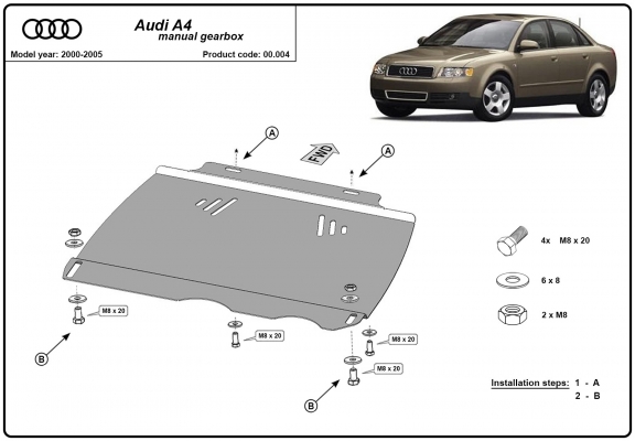 Unterfahrschutz für Schaltgetriebe aus Stahl für   Audi A4  B6