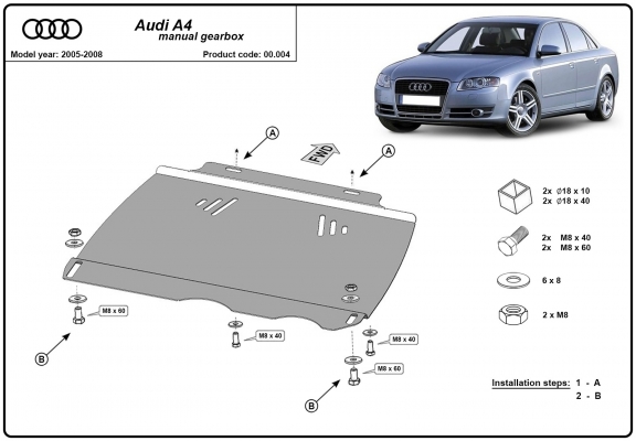 Unterfahrschutz für Schaltgetriebe aus Stahl für   Audi A4  B7
