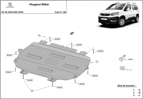 Unterfahrschutz für Motor der Marke Peugeot Rifter / Partner